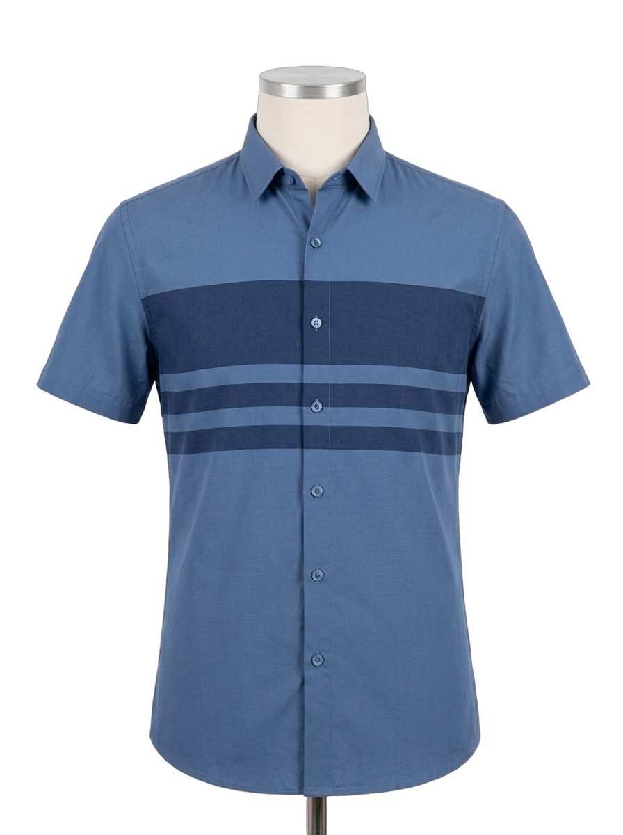 Slate Blue Short-Sleeve Striped Shirt